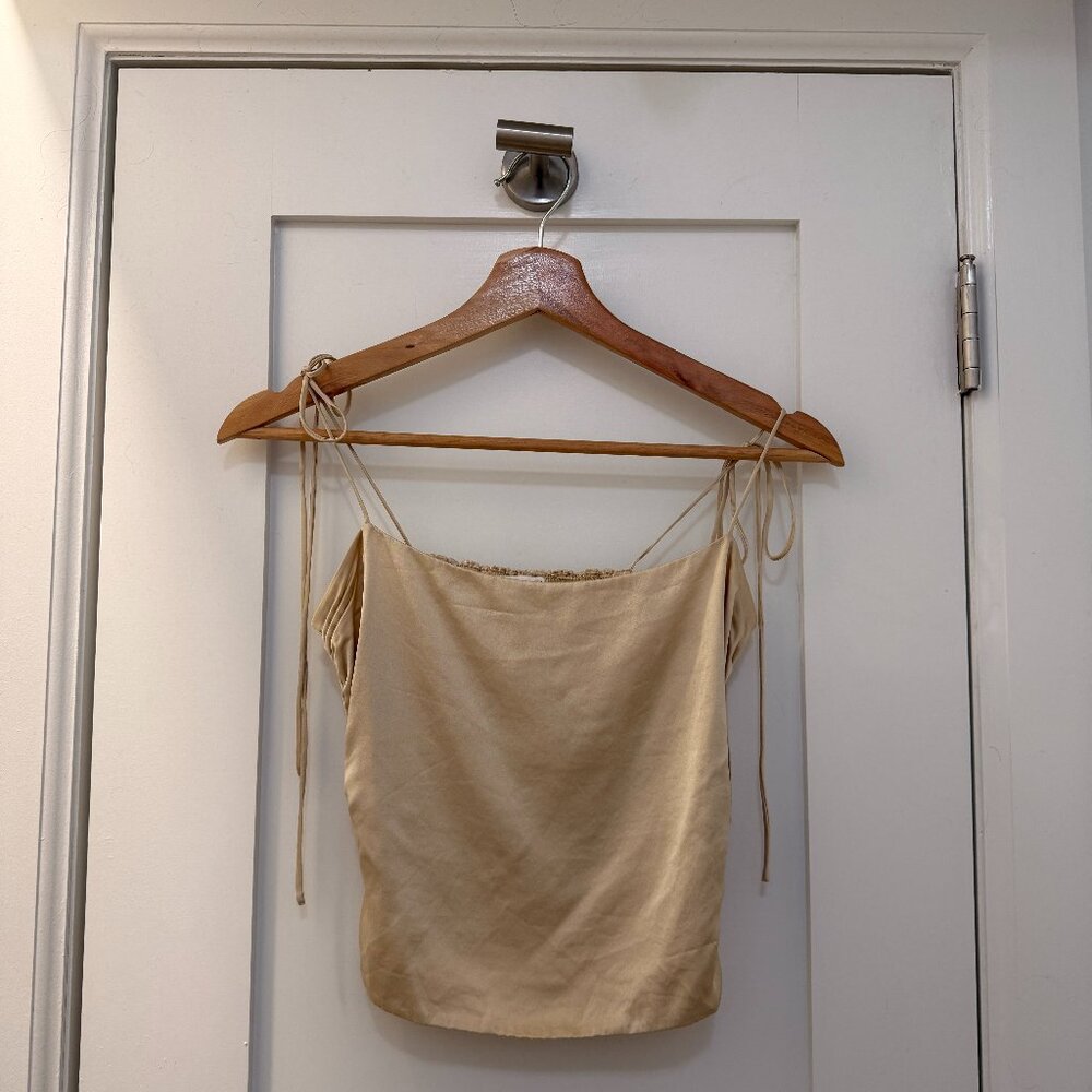 SILK REFORMATION Lucrezia Spaghetti Strap Top in Champagne